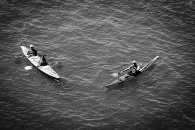 aerial view of 2 kayaks